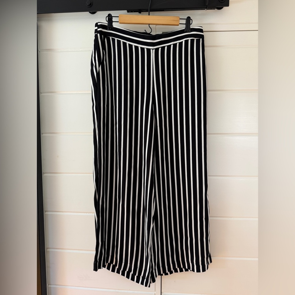 LOFT Black and White Striped Wide Leg Pants